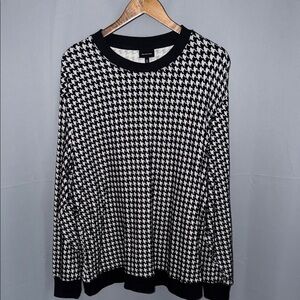 Who What Wear Black and White Houndstooth Crewneck Cotton Sweater Size XL